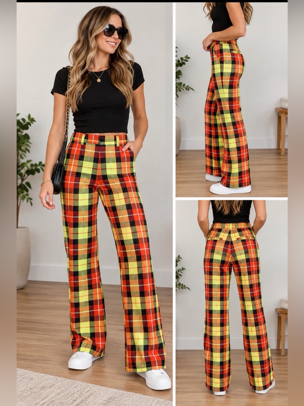 Juicy Couture Black Label Neon Plaid Trouser Pants Size 2 NWT Made in USA